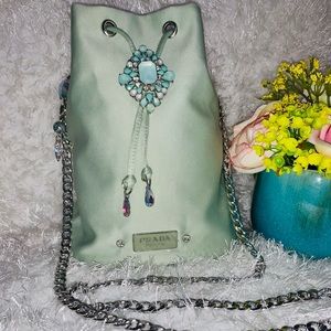 Minty green perfume Prada drawstring pouch